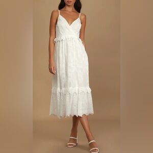 H&M White Eyelet Lace Tiered Midi Dress Sz 6